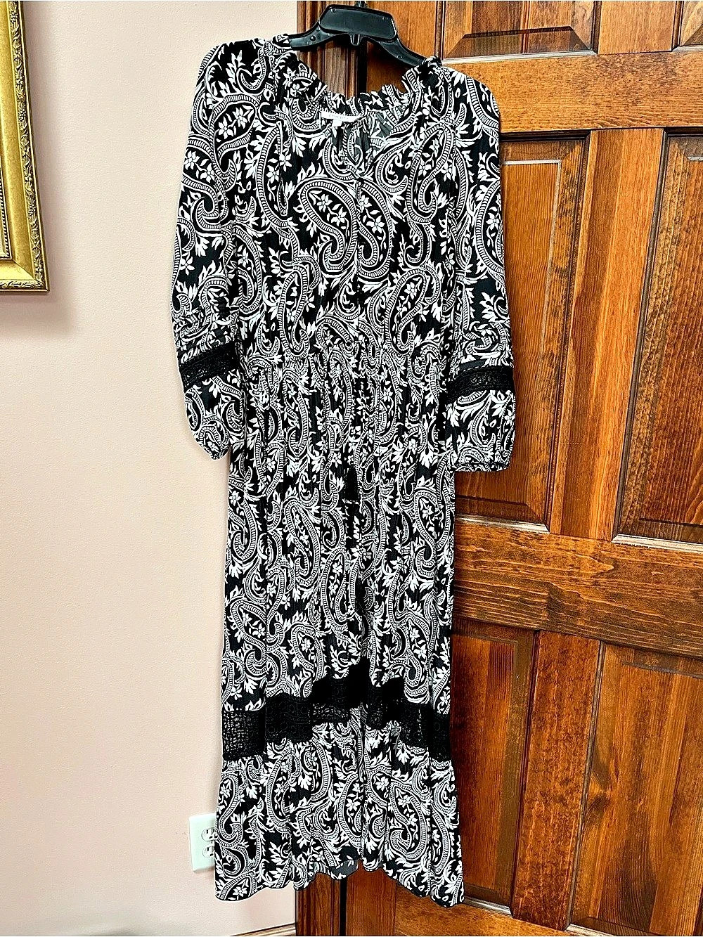 Chico's Paisley Maxi Dress in Black & White Size 2 Like New